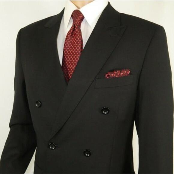 Apollo King Double Breasted Blazer Peak Lapel Black Mens 44R Suit Jacket Classic - Picture 2 of 16